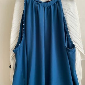 Dark Teal flowy tank with silver beading detail